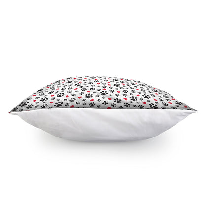 Black Paw And Heart Pattern Print Pillow Cover