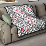 Black Paw And Heart Pattern Print Quilt