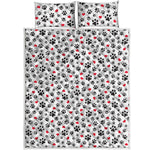 Black Paw And Heart Pattern Print Quilt Bed Set