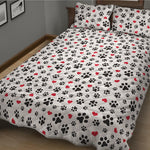 Black Paw And Heart Pattern Print Quilt Bed Set