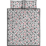 Black Paw And Heart Pattern Print Quilt Bed Set