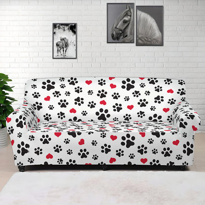 Black Paw And Heart Pattern Print Sofa Cover