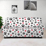 Black Paw And Heart Pattern Print Sofa Cover