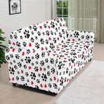 Black Paw And Heart Pattern Print Sofa Cover