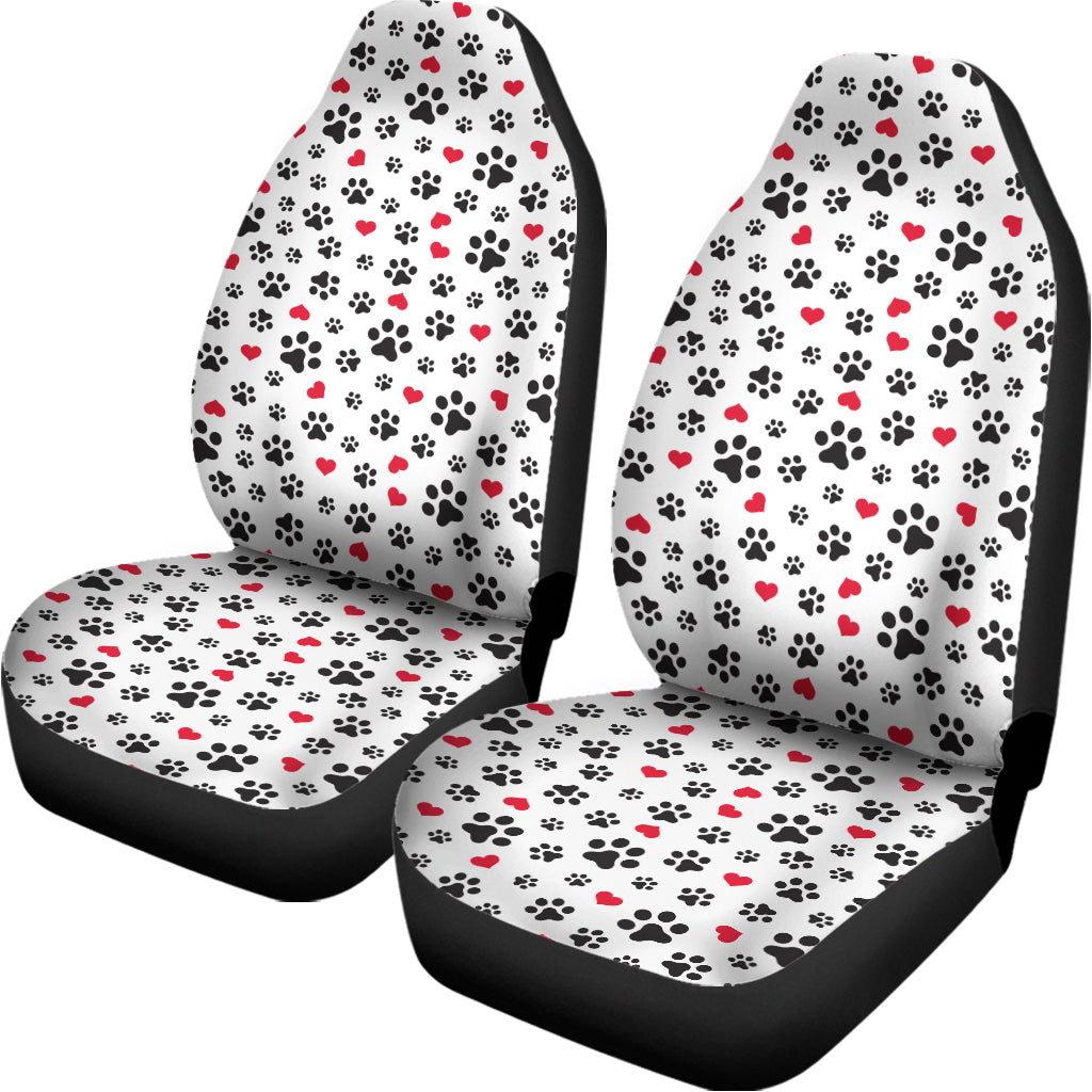 Black Paw And Heart Pattern Print Universal Fit Car Seat Covers