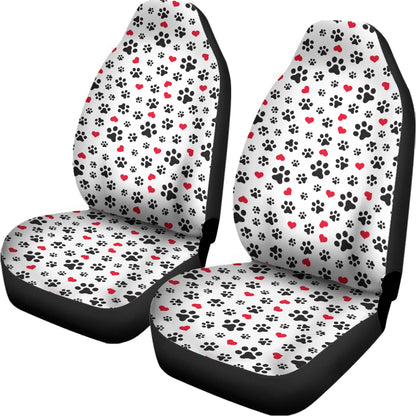 Black Paw And Heart Pattern Print Universal Fit Car Seat Covers