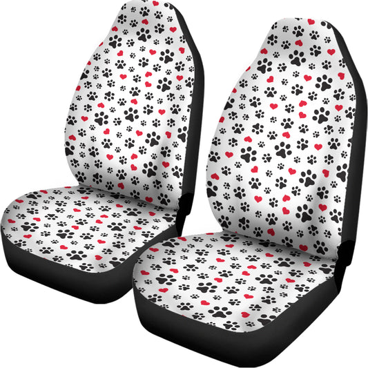 Black Paw And Heart Pattern Print Universal Fit Car Seat Covers