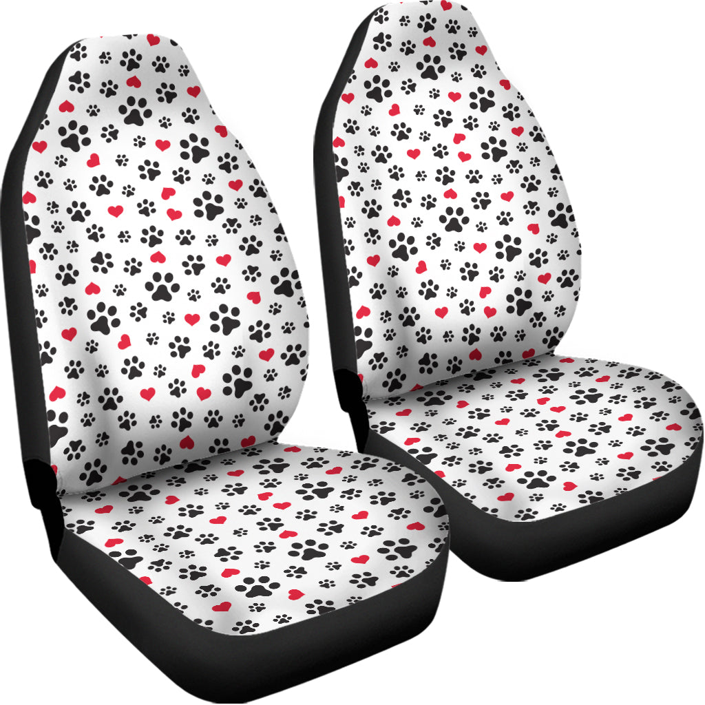 Black Paw And Heart Pattern Print Universal Fit Car Seat Covers