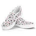 Black Paw And Heart Pattern Print White Slip On Sneakers