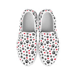 Black Paw And Heart Pattern Print White Slip On Shoes