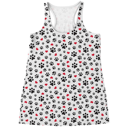 Black Paw And Heart Pattern Print Women's Racerback Tank Top
