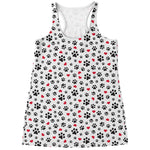 Black Paw And Heart Pattern Print Women's Racerback Tank Top