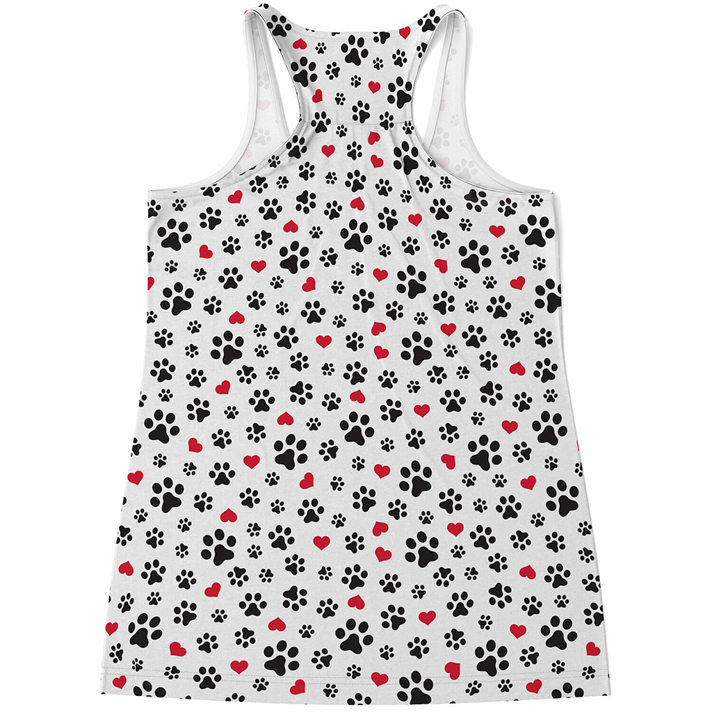 Black Paw And Heart Pattern Print Women's Racerback Tank Top