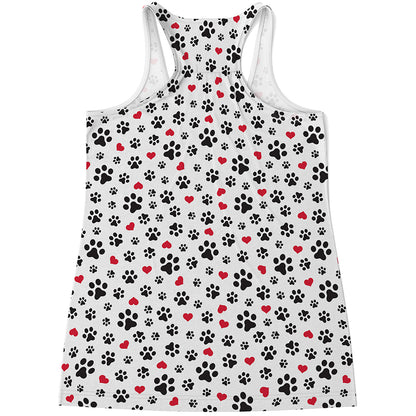 Black Paw And Heart Pattern Print Women's Racerback Tank Top