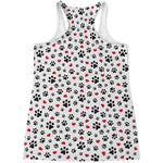 Black Paw And Heart Pattern Print Women's Racerback Tank Top
