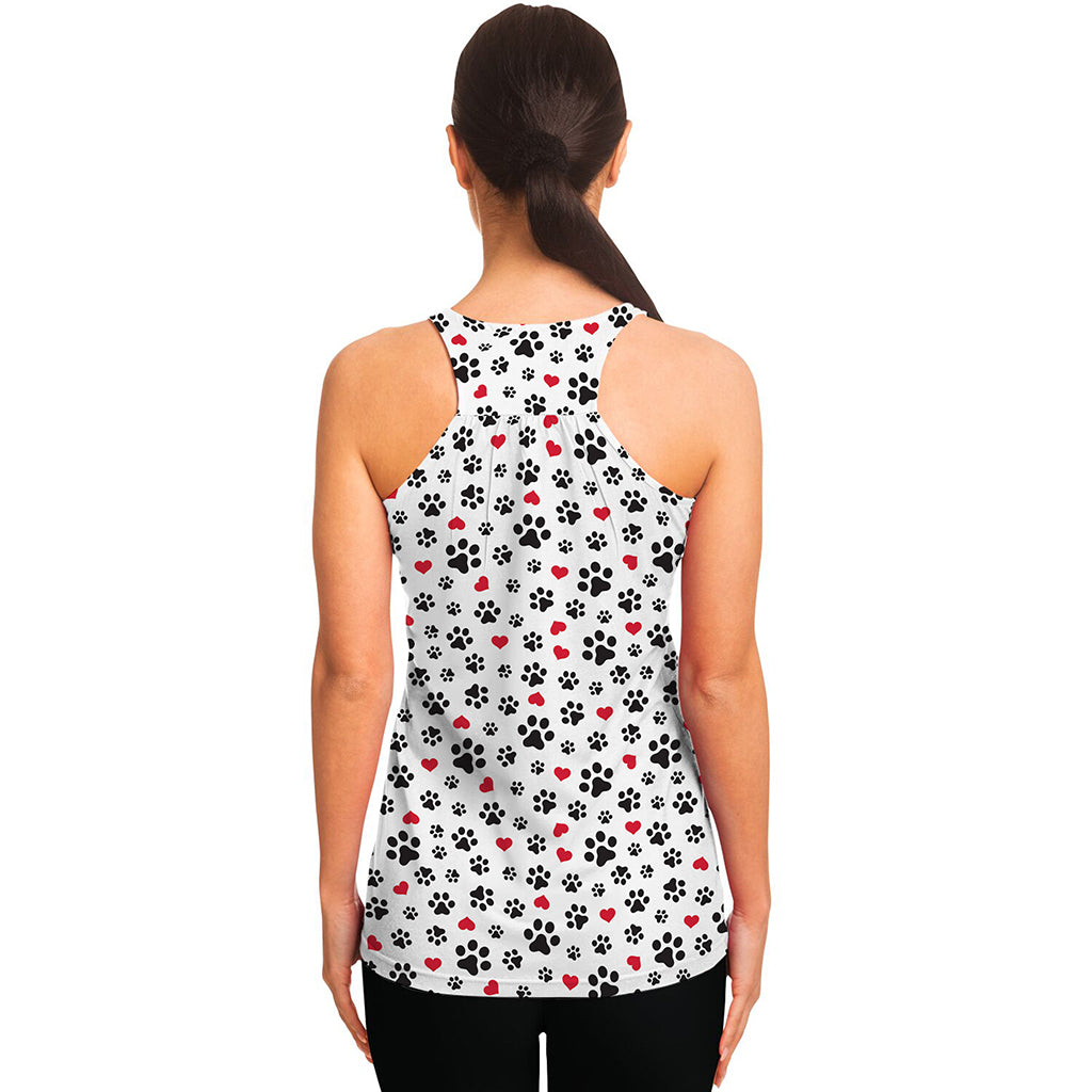 Black Paw And Heart Pattern Print Women's Racerback Tank Top