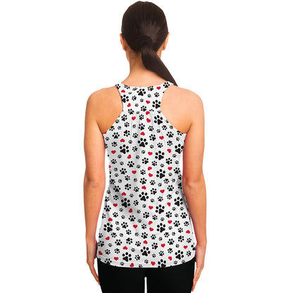 Black Paw And Heart Pattern Print Women's Racerback Tank Top