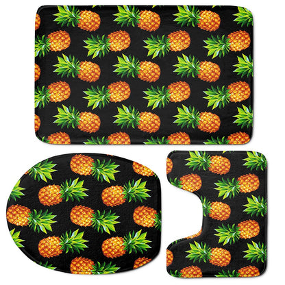Black Pineapple Pattern Print 3 Piece Bath Mat Set