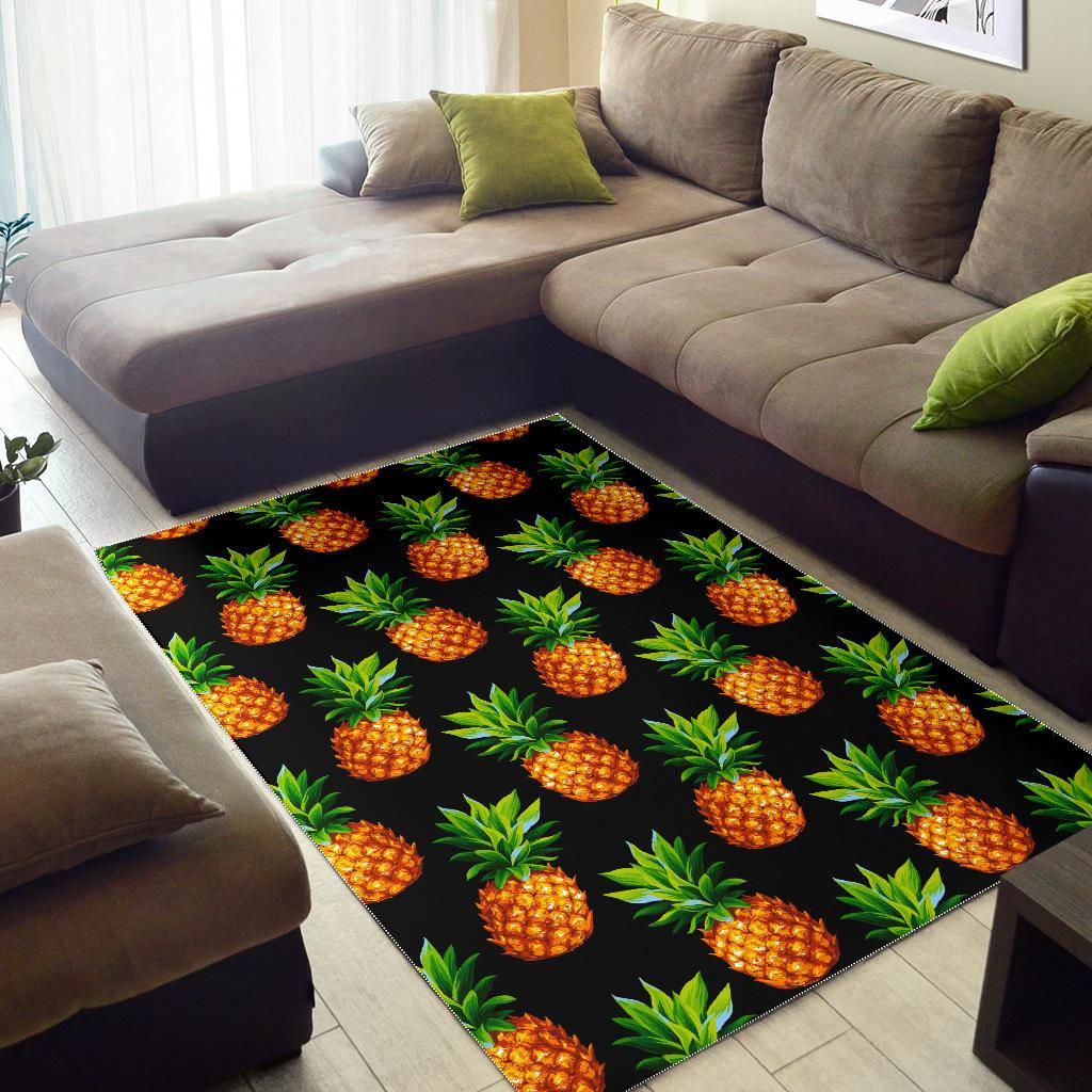 Black Pineapple Pattern Print Area Rug GearFrost