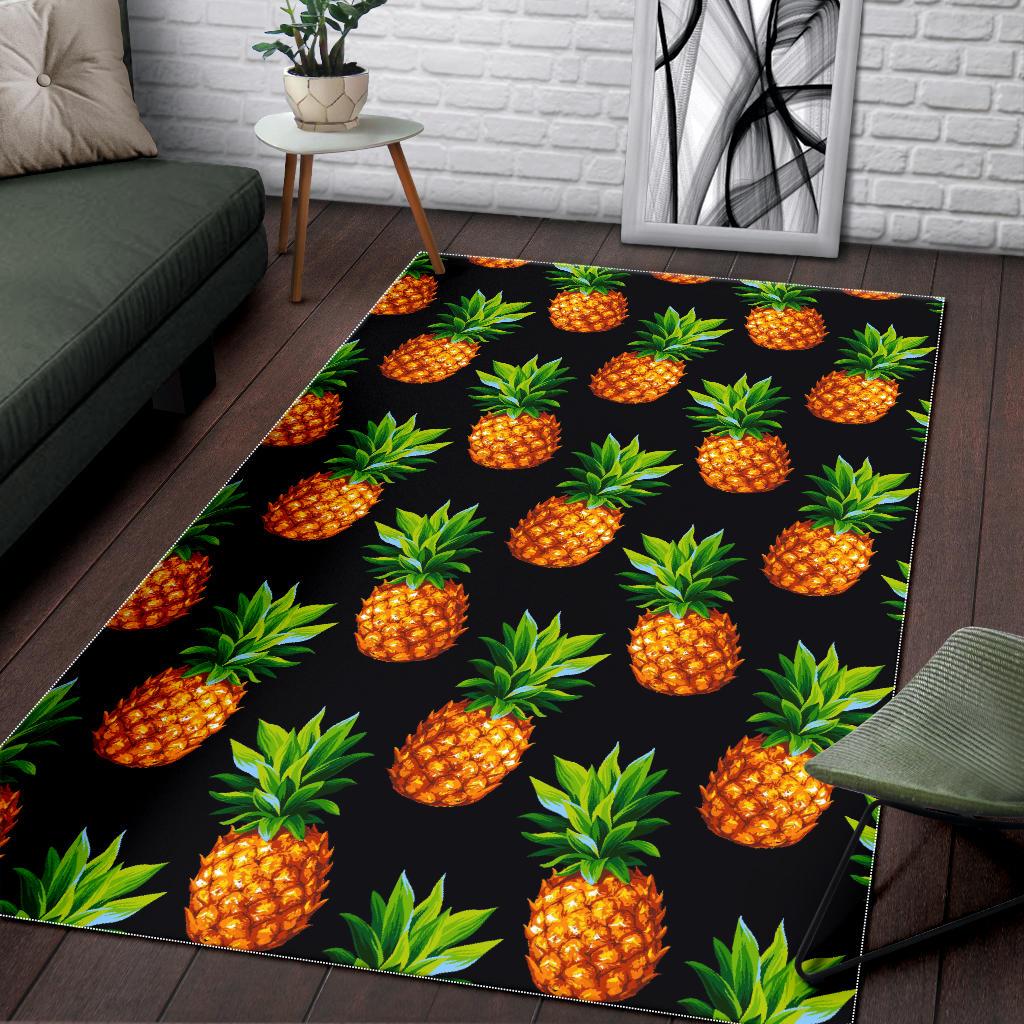 Black Pineapple Pattern Print Area Rug GearFrost