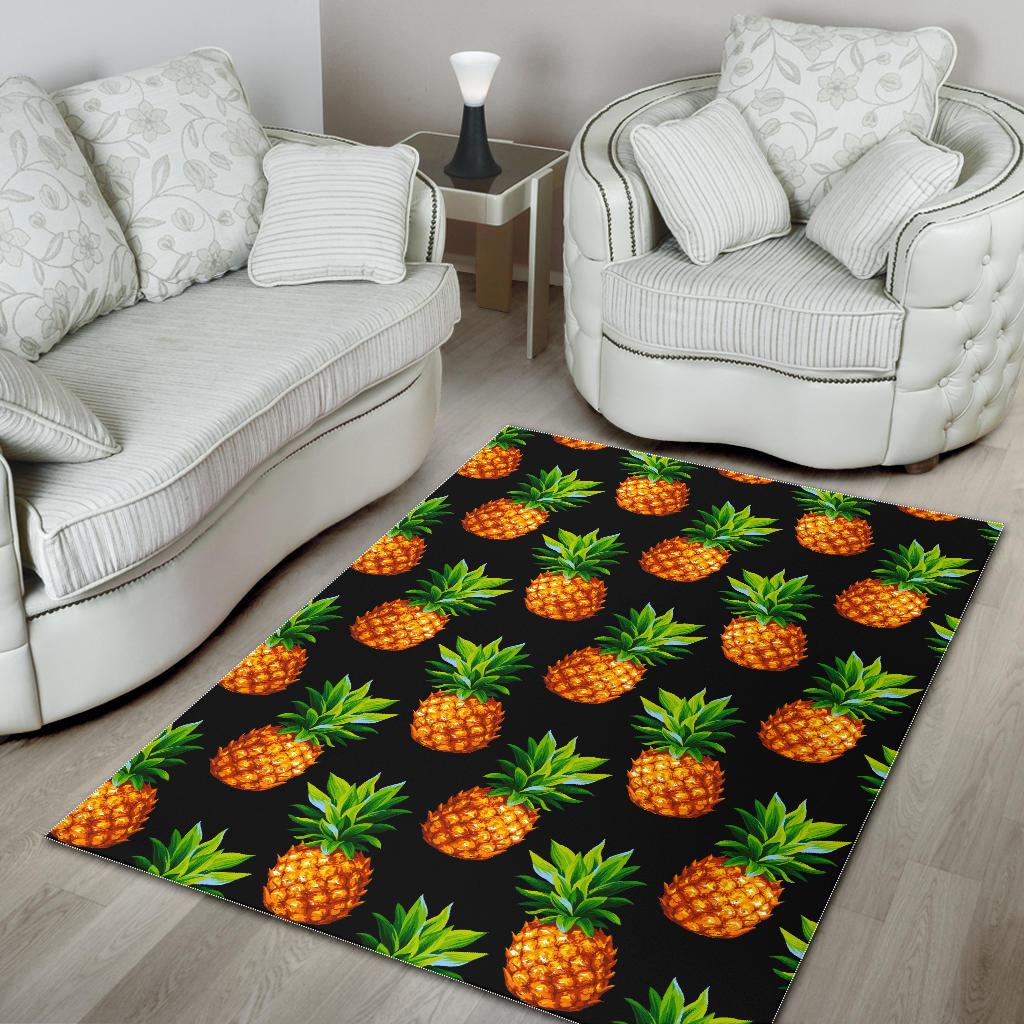 Black Pineapple Pattern Print Area Rug GearFrost