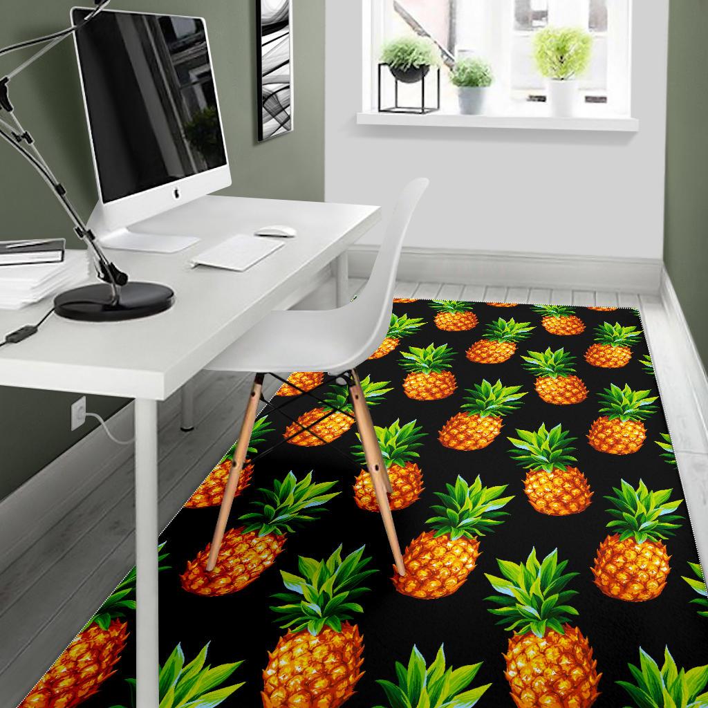 Black Pineapple Pattern Print Area Rug GearFrost