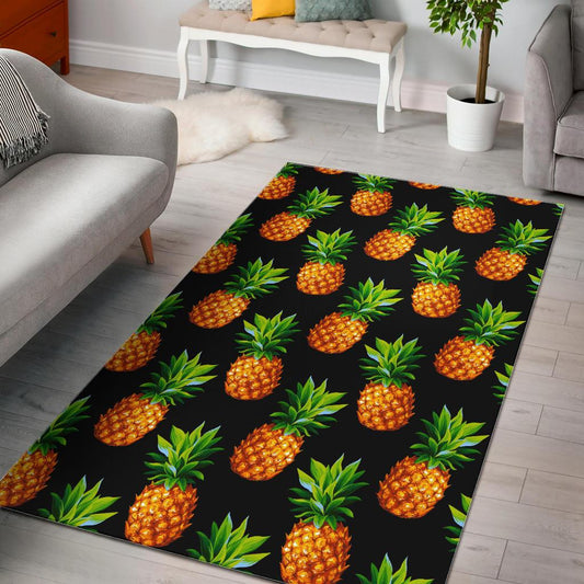 Black Pineapple Pattern Print Area Rug GearFrost
