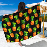Black Pineapple Pattern Print Beach Sarong Wrap