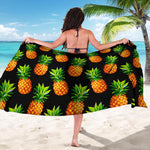 Black Pineapple Pattern Print Beach Sarong Wrap