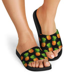 Black Pineapple Pattern Print Black Slide Sandals