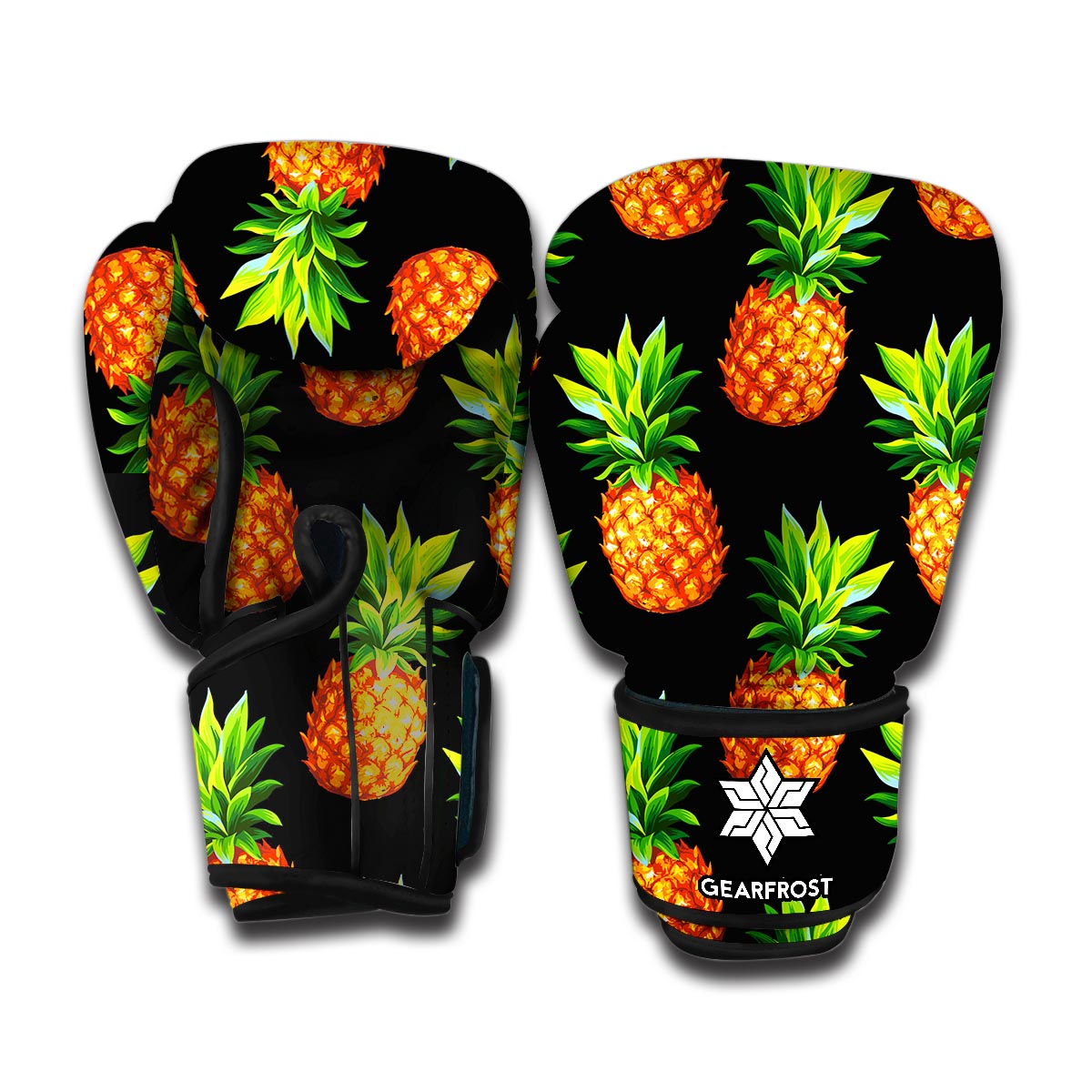 Black Pineapple Pattern Print Boxing Gloves