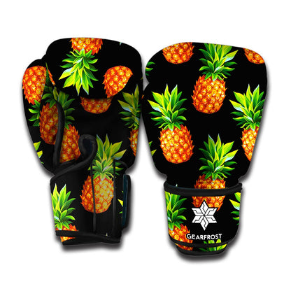 Black Pineapple Pattern Print Boxing Gloves