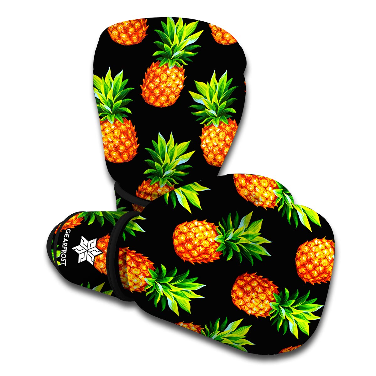 Black Pineapple Pattern Print Boxing Gloves