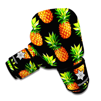Black Pineapple Pattern Print Boxing Gloves