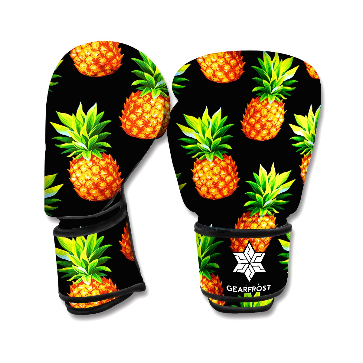 Black Pineapple Pattern Print Boxing Gloves