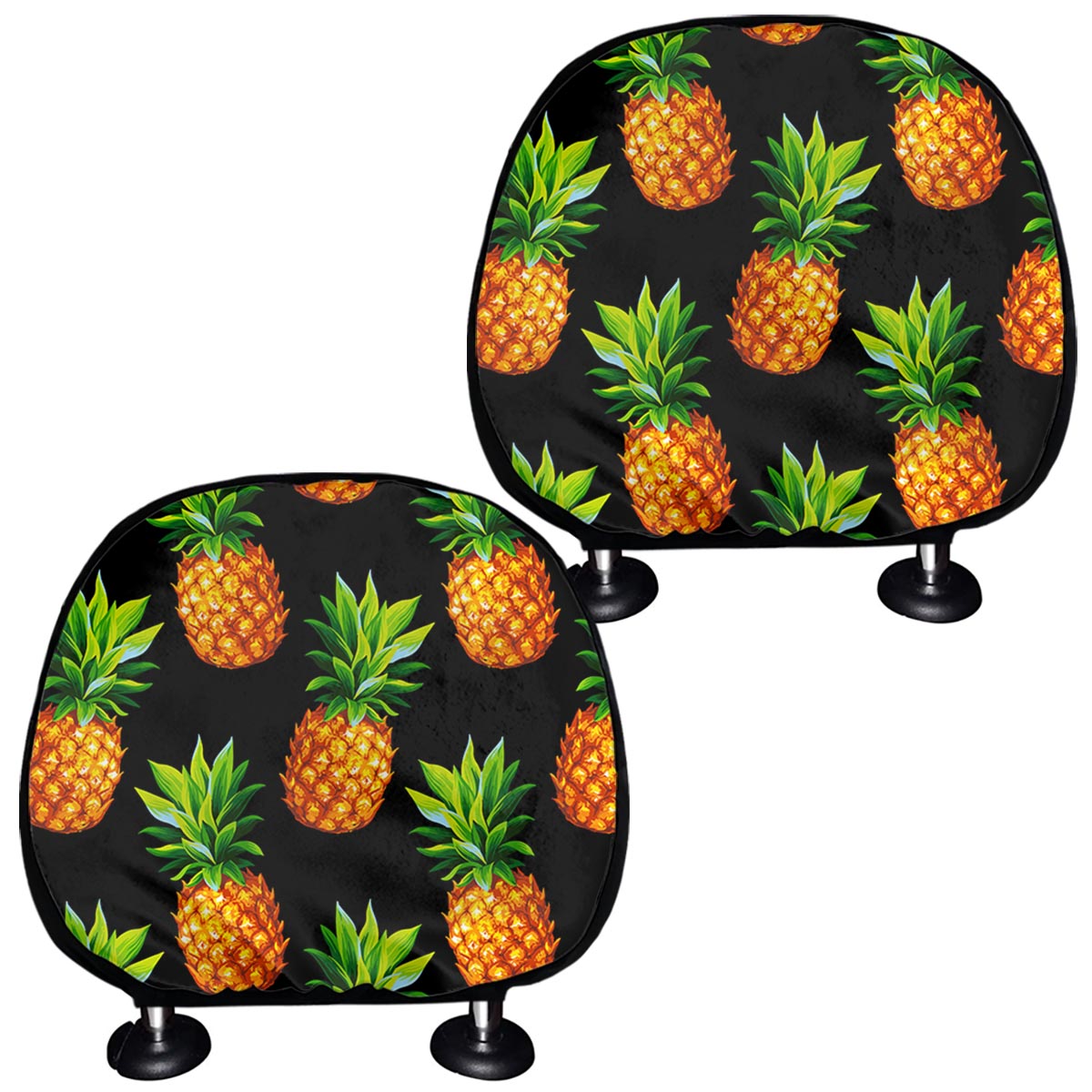 Black Pineapple Pattern Print Car Headrest Covers
