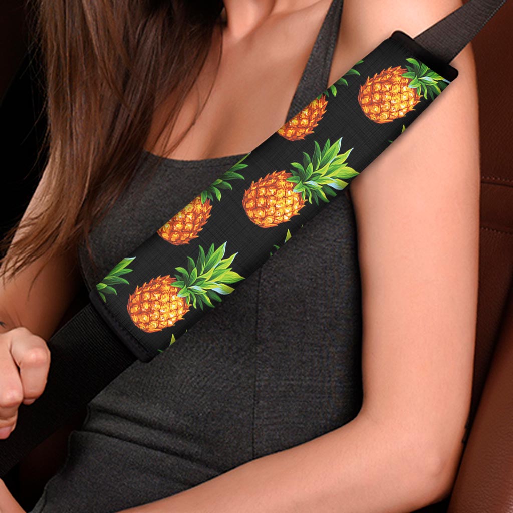Black Pineapple Pattern Print Car Seat Belt Covers