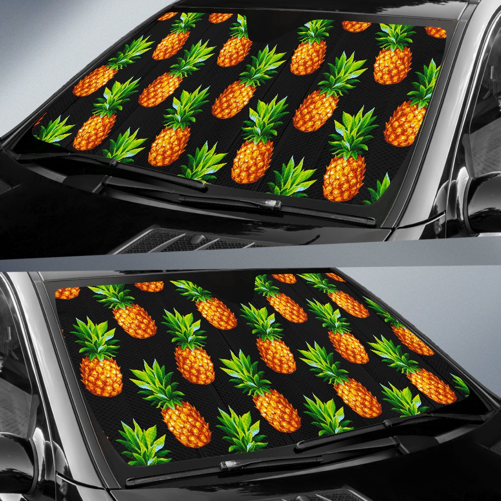 Black Pineapple Pattern Print Car Sun Shade GearFrost