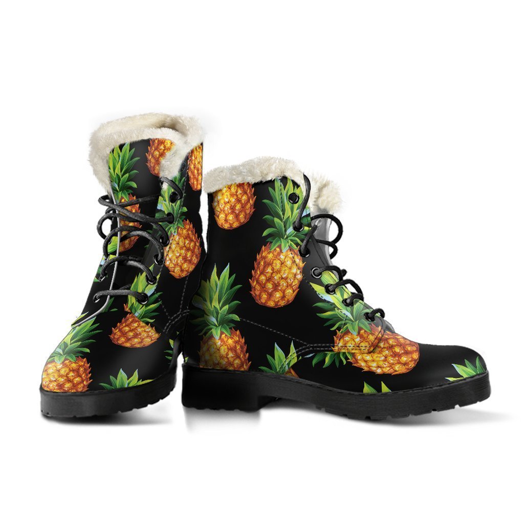Black Pineapple Pattern Print Comfy Boots GearFrost