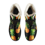 Black Pineapple Pattern Print Comfy Boots GearFrost
