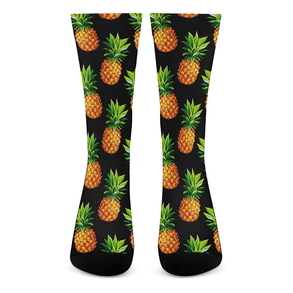 Black Pineapple Pattern Print Crew Socks