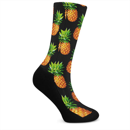 Black Pineapple Pattern Print Crew Socks