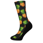Black Pineapple Pattern Print Crew Socks