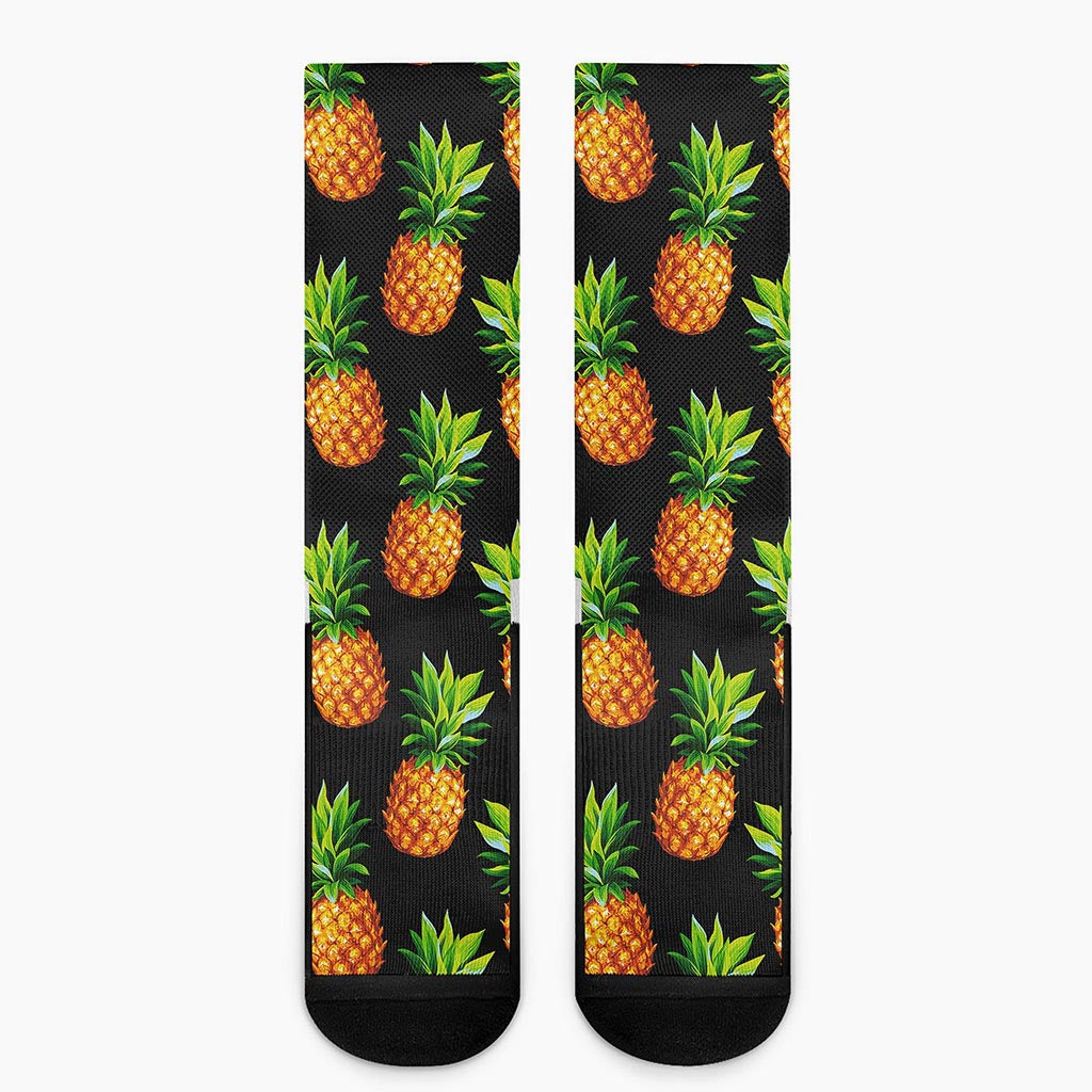 Black Pineapple Pattern Print Crew Socks