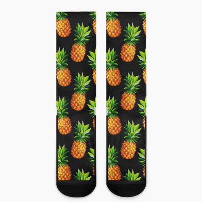 Black Pineapple Pattern Print Crew Socks
