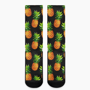Black Pineapple Pattern Print Crew Socks