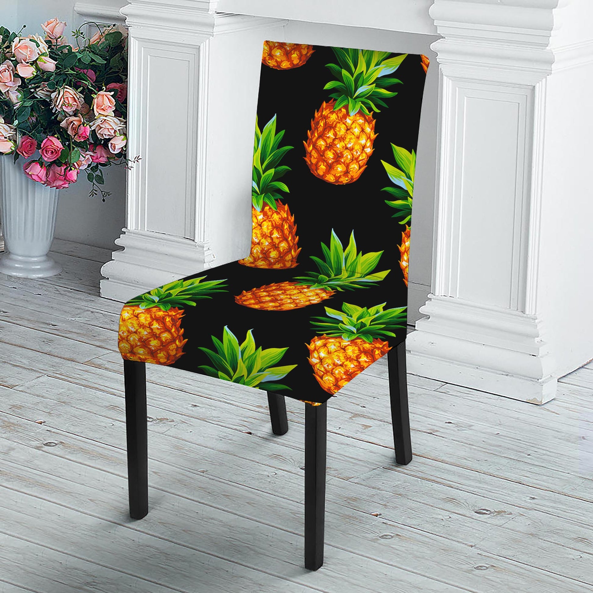 Black Pineapple Pattern Print Dining Chair Slipcover