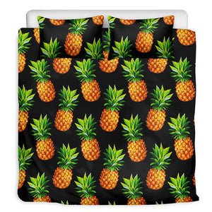 Black Pineapple Pattern Print Duvet Cover Bedding Set
