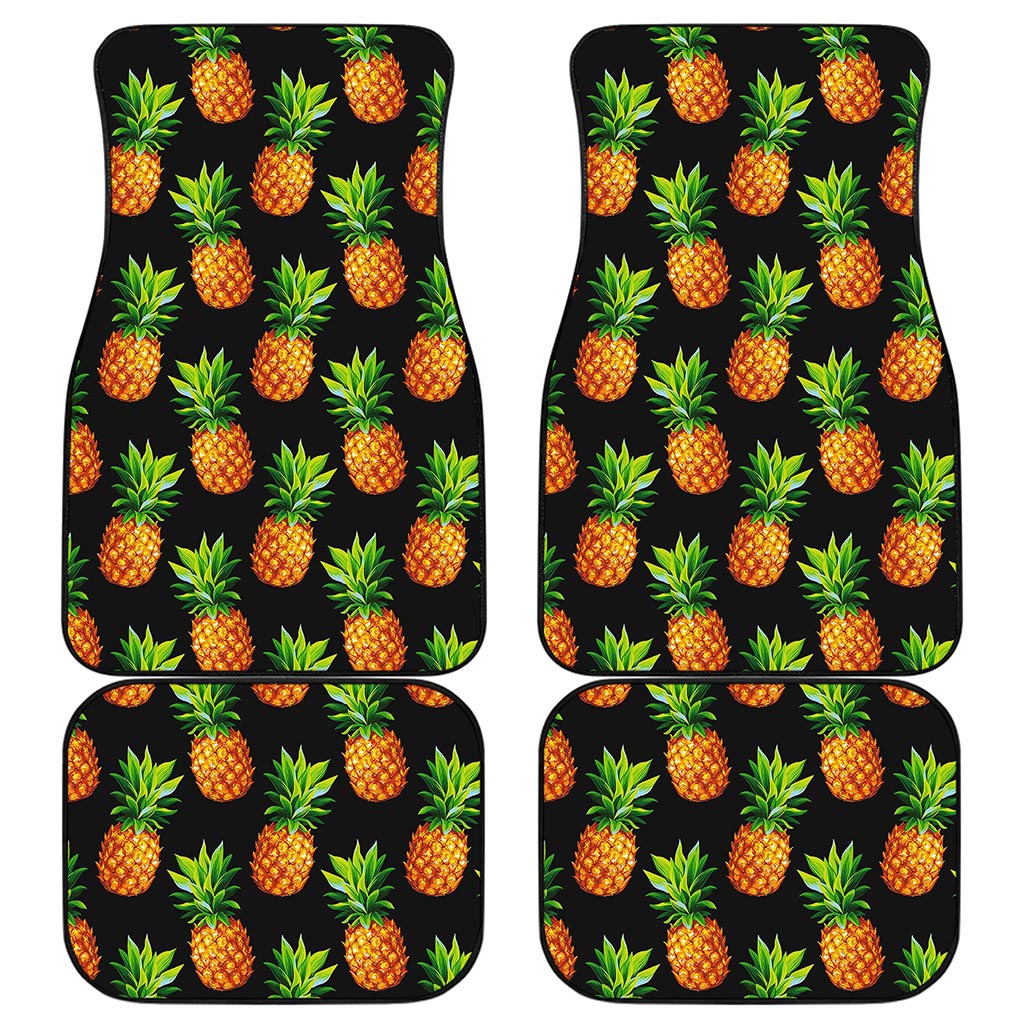 Black Pineapple Pattern Print Front and Back Car Floor Mats
