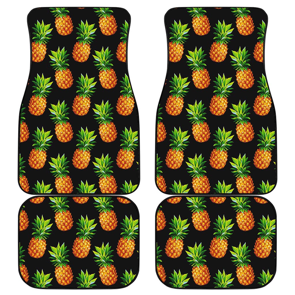 Black Pineapple Pattern Print Front and Back Car Floor Mats